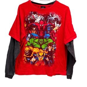 Vintage Marvel Mad Engine Kids Red Layered Long Sleeve Graphic Avengers 16/18